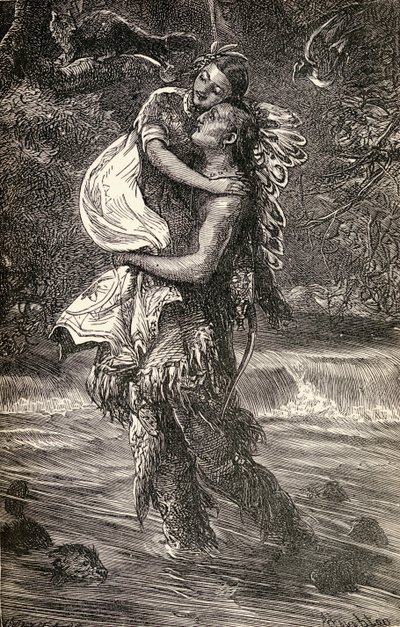 Hiawatha a Minnehaha, ilustrace z básně „Hiawatha“ od Henryho Wadswortha Longfellowa (1807-82) napsané v roce 1855 od American School