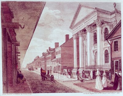 High street s prvním presbyteriánským kostelem, Philadelphia, 1799 od American School