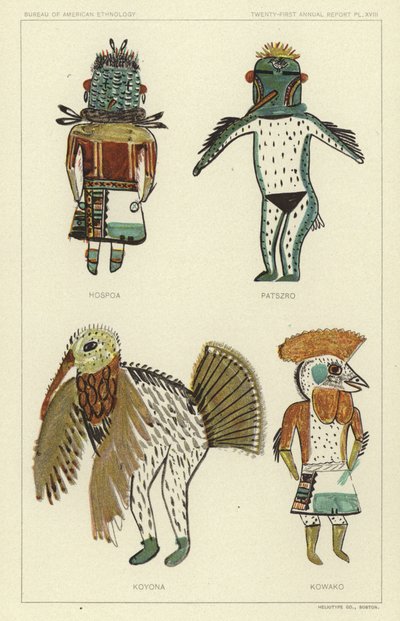 Hospoa, Paszro, Koyona, Kowako (barevná litografie) od American School