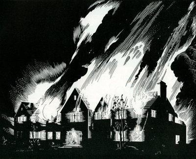 Dům pohlcený plameny od American School