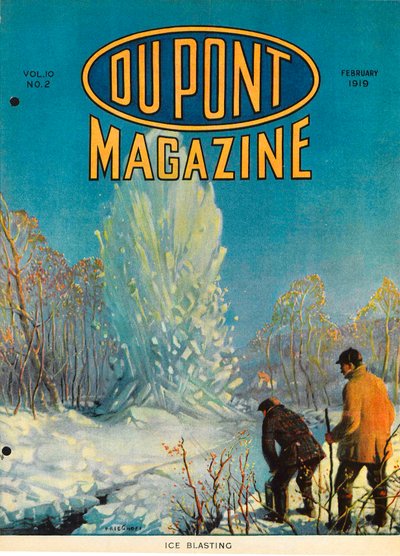 Ledové tryskání, přední strana časopisu DuPont Magazine, únor 1919 od American School