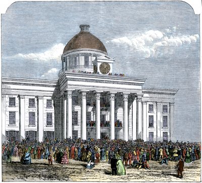Inaugurace prezidenta Jeffersona Davise do funkce hejtmana Konfederovaného státu Ameriky, radnice v Montgomery, Alabama od American School