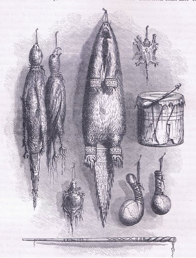 Indiánská lékárnička, tajemná píšťalka, bitvy a buben 1661, ilustrace z Cassell