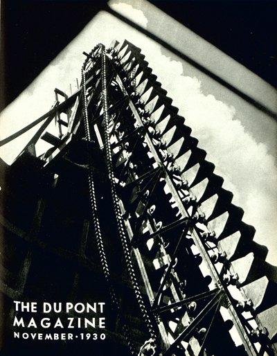 Průmyslové stroje, přední strana časopisu DuPont, listopad 1930 od American School