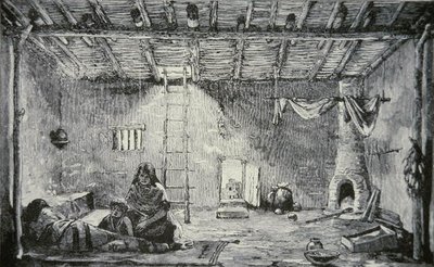 Interiér domu Pueblo, c.1880 (rytina) od American School