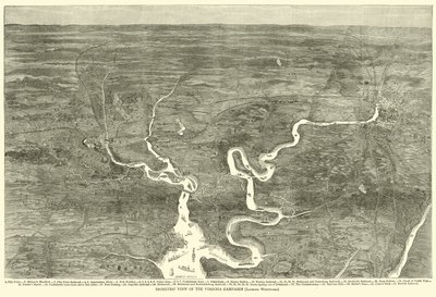 Izometrický pohled na kampaň Virginia, pohled na západ, červen 1864 od American School