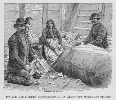 Italská osada hadrů v uličce u Mulberry Street (litho) od American School