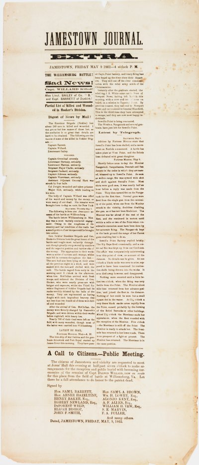 Jamestown journal extra, 9. května 1862 od American School