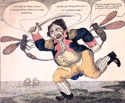 John Bull bodnut k agónii vosou a sršní, kolem roku 1813 od American School