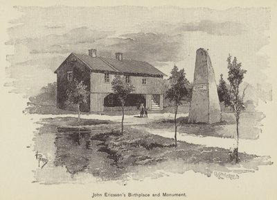 Rodiště a památník Johna Ericssona (rytina) od American School