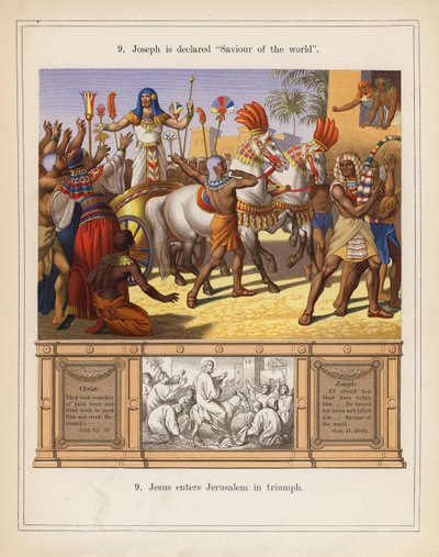 Josef je prohlášen za "Spasitele světa" (barevná litografie) od American School