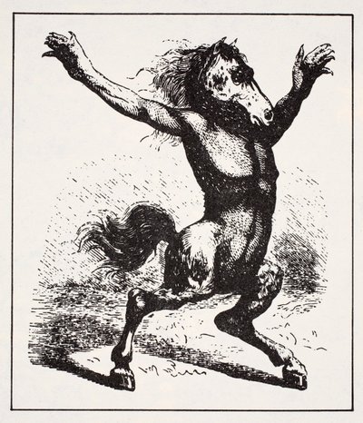 Kelpie Water Demon, ze Světového průvodce po gnómech, vílách, elfech a dalších malých lidech od Thomase Keightleyho (1789-1872) Vydáno 1880, (ČB rytina) od American School