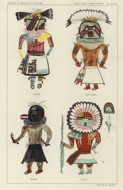 Keme, Hotcani, Siwap, Tawa (barevná litografie) od American School