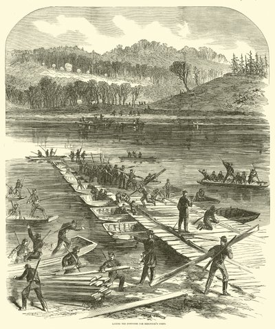 Položení pontonů pro sbor Sedgwicks, duben 1863 od American School