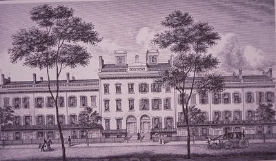 LeRoy Place v roce 1831, část toho, co je nyní Bleecker Street v Greenwich Village (rytina) od American School