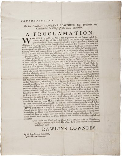 Přísaha věrnosti na ochranu nezávislosti Jižní Karolíny, 2. dubna 1778 od American School