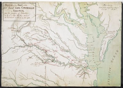 POCHOD ARMÁDY pod velením generálporučíka EARLA CORNWALLISE ve VIRGINII od srazu v Petrohradě 20. května do příjezdu do Portsmouthu 12. července 1781. od American School