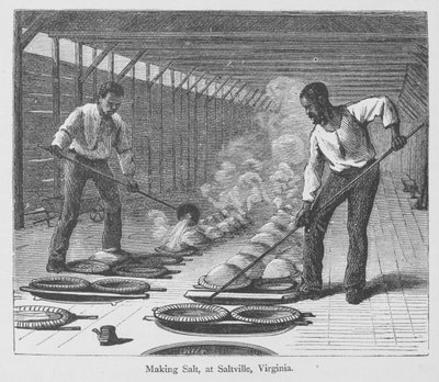 Výroba soli ve Slatville ve Virginii z knihy „The Great South“ od Edwarda Kinga, publikovaná kolem roku 1874 (rytina) od American School