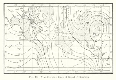Mapa zobrazující linie stejné deklinace (litografie) od American School