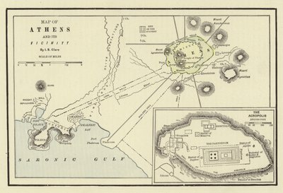 Mapa Athén a jejich okolí; Akropole od American School