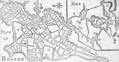 Mapa Bostonu, vytištěná v Bickerstaffs Albany Almanack, 1776 (tisk) od American School