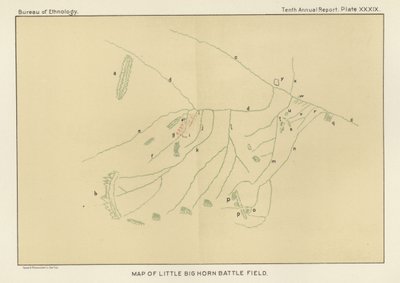 Mapa bitevního pole Little Bighorn od American School