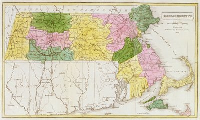 Mapa Massachusetts, z „Historických sbírek Massachusetts“, John Warren Barber, 1839 od American School