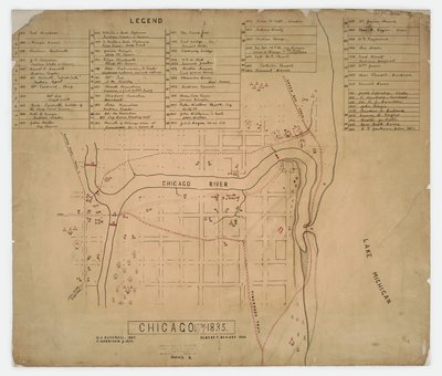 Mapa historických domů a míst v Chicagu, Illinois, c.1835 od American School
