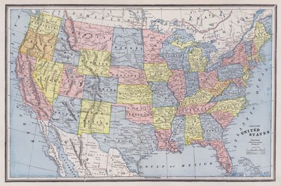 Mapa Spojených států (barevná rytina) od American School