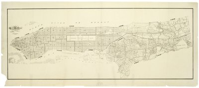 Mapa města New York, vytvořená pod vedením komisařů Metropolitního hasičského sboru, znázorňující umístění budov ve vlastnictví a užívání Metropolitního hasičského sboru a Metropolitního policejního oddělení od American School