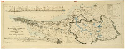 Mapa nového akvaduktu Croton, starého akvaduktu a potrubí řeky Bronx také povodí Croton, Bronx od American School