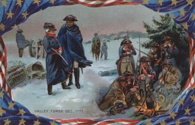 Pamětní karta, Valley Forge, prosinec 1777 (barevná litografie) od American School