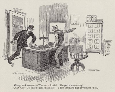 Propagátor těžebních akcií na útěku před policií (litografie) od American School