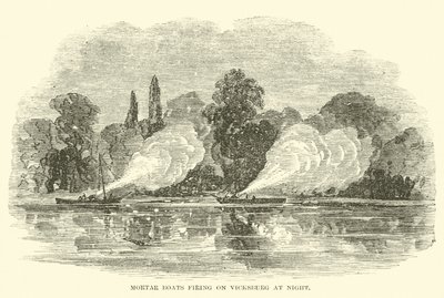 Minometné čluny střílející na Vicksburg v noci, července 1862 od American School