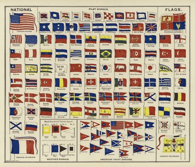 Národní vlajky, pilotní signály, meteorologické signály, praporčíky amerických jachet od American School