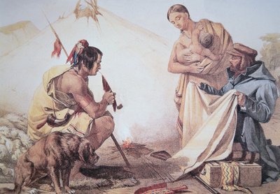 Domorodí Američané obchodující s kožešinou (barva litho) od American School