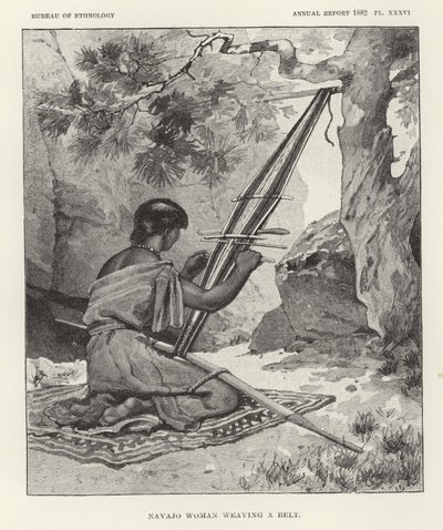 Navajo žena tkající pás od American School