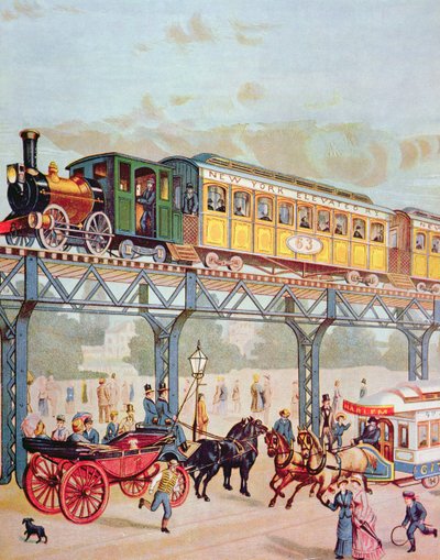 New York Elevated Railway, cca 1880 (barevné lito) od American School