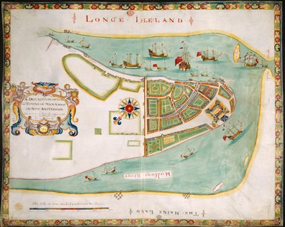 New York: plán Manhattanu, Long Islandu, řeky Hudson a Nového Amsterdamu od American School