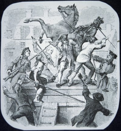 Newyorští rebelové strhli sochu nenáviděného anglického Jiřího III. (litho) od American School