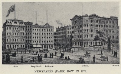 Noviny (Park) Row v roce 1870 (litho) od American School