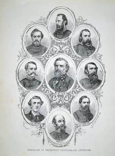 Devět portrétů prominentních generálů Konfederační armády (litho) od American School
