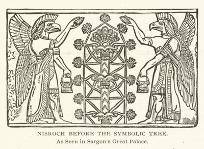 Nisroch před symbolickým stromem, jak je vidět ve Velkém paláci Sargons od American School