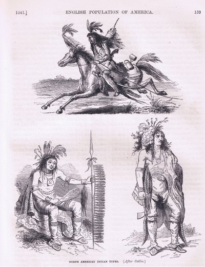 Typy severoamerických indiánů (1640), ilustrace z Cassells History of the United States pub. od Pettera & Galpina kolem roku 1890 od American School