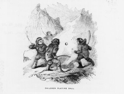 Severní pól: děti hrající míčovou hru na ledu - Elisha Kent Kane; Artic Exploration v letech 1853-1855 (Philadelphia, Childs a Peterson od American School