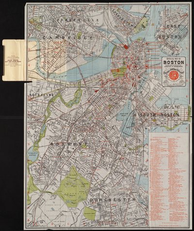 Oficiální mapa Bostonu, kolem roku 1895 (barevná lito) od American School