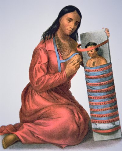Ojibwa matka a dítě, kolem 1821 (barevné lito) od American School