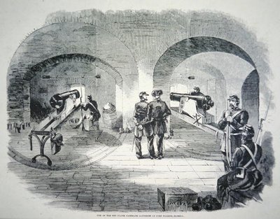 „Jedna z deseti bočních kasematových baterií ve Fort Dickens na Floridě“, pod kontrolou Unie v roce 1861 (litho) od American School