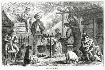 Out-door Life, ilustrace k celovečernímu příběhu, Komunita vyvrženců, z Appletons Journal, 23. března 1872 od American School