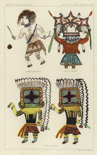 Owanozrozro, Coto (Walpi), Coto (Oraibi) (barevná litografie) od American School